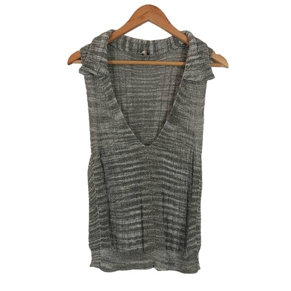 Free People Dots & Dashes Women's Sleeveless Knit Collared Deep V-Neck Top M - Picture 3 of 8